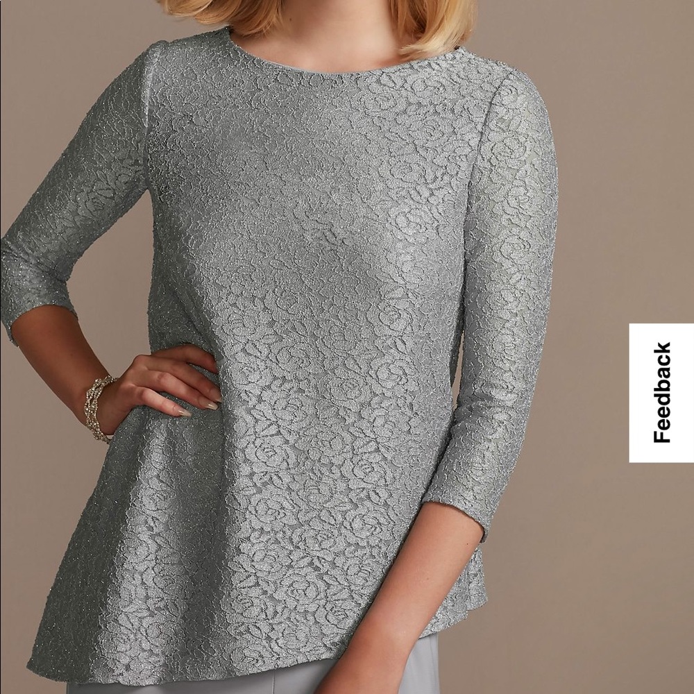Glitter lace asymmetrical top pantsuit.